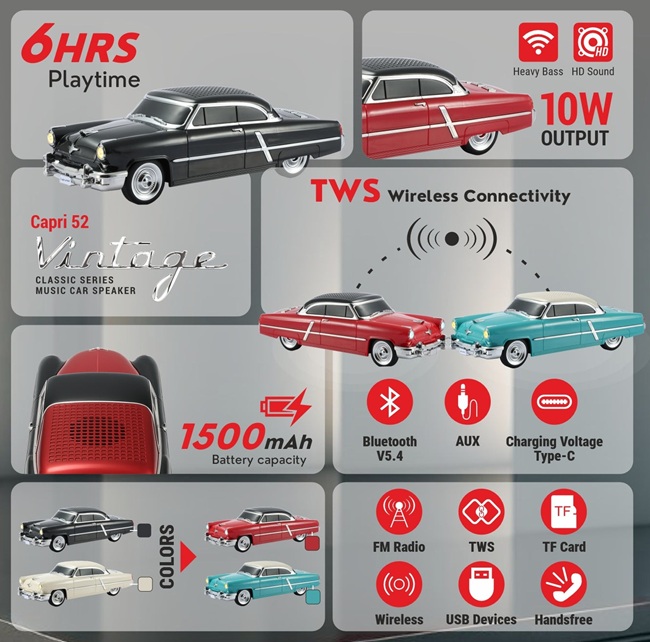 Unix Capri 52 & Pontiac 34 Classic Series Bluetooth Speakers